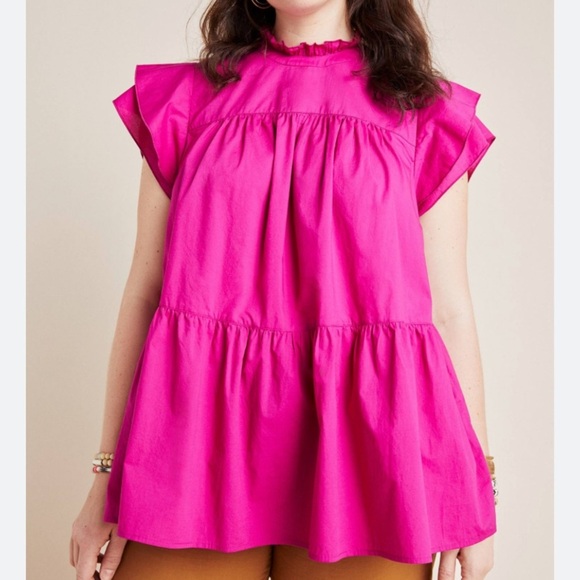 MAEVE ANTHROPOLOGIE OPHELIA BABYDOLL TUNIC BLOUSE PINK XS - Picture 1 of 6